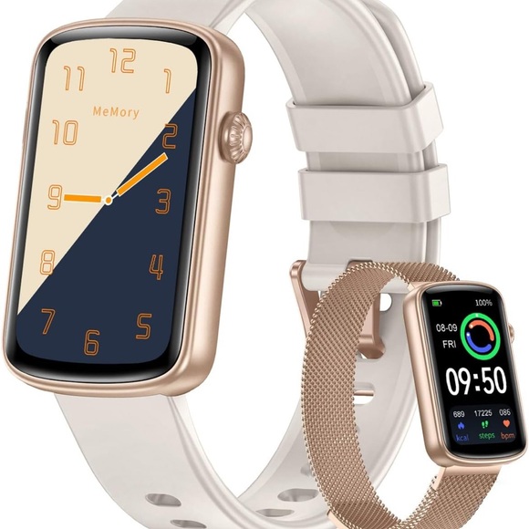 Gold Smartwatch with White Band - Picture 1 of 9